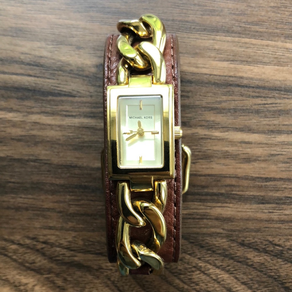 Michael Kors brown leather strap watch